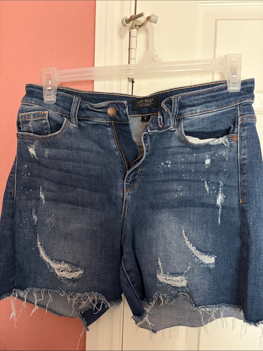 Judy Blue Distressed Mid-Rise Denim Shorts - Blue